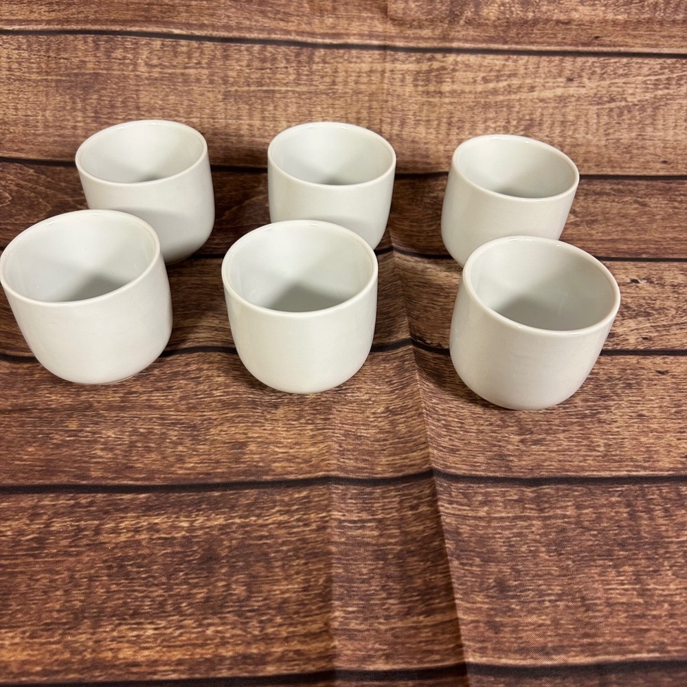 Pier 1 White Ceramic Japanese Sake Cups Tea Bowls Set of 6 Minimalist